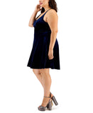 City Studios Trendy Plus Size Velvet Fit & Flare Dress 1656HJ9PD1 Navy Blue` 16W