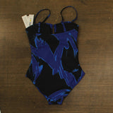 DKNY Womens Shirred One-Piece Swimsuit DIMMS605 Brush Stroke Blue Multi M