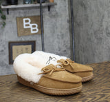 Dluxe By Dearfoams Shearling Moc with Fur Casing Slippers Chestnut Brown 7M