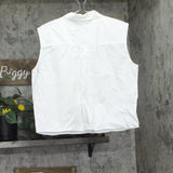 DKNY Womens Cotton Sleeveless Ladder-Trim Blouse Button Up Crochet White XL