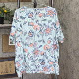 Croft & Barrow Classic Crewneck Floral Print Tee WC6SK004PP Cyan Summer Blue 2X