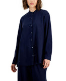 Eileen Fisher Women's Mandarin-Collar Mini-Check Shirt S3LVT-T5922M