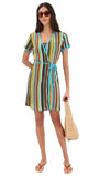 Staud Womens Tie Front Spritz Wrap Coverup Crochet Dress Blue Skate Stripe M
