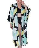 Raviya Womens Plus Size Printed Open-Front Kimono Cover Up Yellow Abstract 0X
