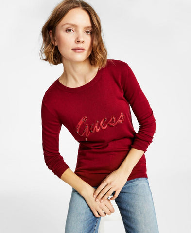 Guess Women's Liliane Logo Long-Sleeve Sweater W2BR51Z2NQ2 Beet Red L