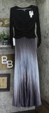 Betsy & Adam Womens Long 3/4 Sleeve Pleated Ombre Skirt Dress Black / Silver 8