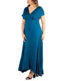 24seven Comfort Apparel Womens Plus Size Empire Waist V-neck Maxi Dress P020624