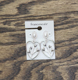 Francesca's Silhouette Tulip Flower Drop Earrings Silver Gray / White 1.75"