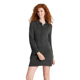 A New Day Sleeve Knit Polo Collar Ribbed Cuff Sweater Dress Dark Heather Gray M