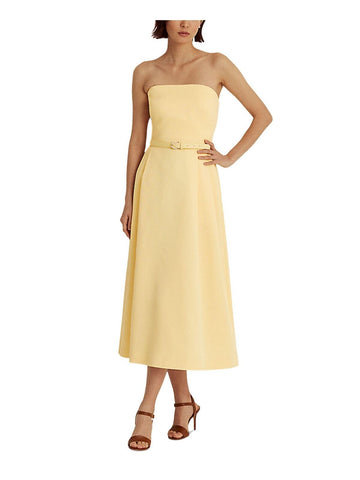 Lauren Ralph Lauren Pleated Belted Midi Party Fit + Flare Dress Yellow Biggybargains Lauren Ralph Lauren Pleated Belted Midi Party Fit + Flare Dress Yellow Biggybargains