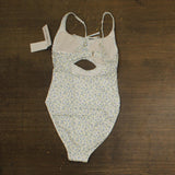 California Waves Womens Ditsy Wide Rib Tunneled One-Piece Swimsuit Blue Combo M