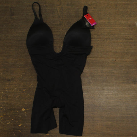 Spanx SPANXshape Suit Your Fancy Plunge Low-Back Mid-Thigh Bodysuit Very Black M