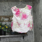 DKNY Womens Floral-Print V-Neck Cap-Sleeve Top May Watercolor Pink Multi M