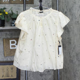 Black Tape Plus Size Printed Cotton Flutter-Sleeve Top Garden Way Off white 2X