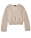 Charter Club Long Sleeve V Neck Cashmere Sweater Pearl Taupe Heather Brown XL