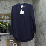 Calvin Klein Womens Woven Relaxed V-Neck Blouse 44B952G Baritone Blue S