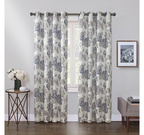 Max Blackout Print Grommet Blackout Single Curtain Panel Navy / Gray 50x95