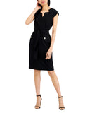 Kasper Womens Short Sleeve Belted Sheath Dress 10824696 Black 4