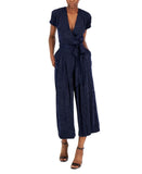 Tahari Asl Womens V-Neck Self-Tie Jumpsuit 2AM527-T2 Navy Blue 8
