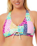 Salt + Cove Patchwork Bikini Swim Top V-Neck Adjustable Straps Green Multi 2X
