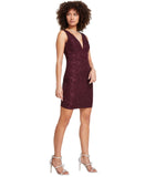 Siena Womens Floral Jacquard Plunge Dress SATP1685 Wine Red 4