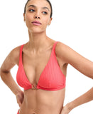 Michael Michael Kors Ribbed Hardware V-Neck Bikini Top Sangria Red Orange M