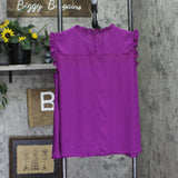 City Chic Sleeveless Ruffle Lace Front Blouse Top Purple 12W