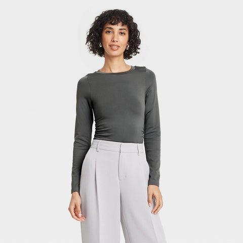 A New Day Womens Long Sleeve Seamless T-Shirt 92786504 Gray S