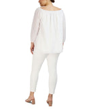Jones New York Womens Plus Size Smocked-Neckline Blouse 10835714 White 2X