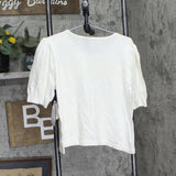 Sam And Jess Womens Short Puff-Sleeve Sweater Top Antique Off White- XL