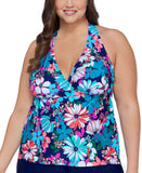 Island Escape Plus Size Floral-Print Underwire Tankini Top Blue Multi 22W