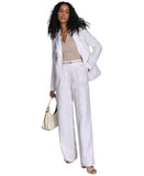 Calvin Klein Womens Pinstriped Belted Pleated Linen Blend Pants Khaki White 16