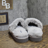 Izod Womens Faux Fur Slide Buckle Slippers Gray M (7-8)