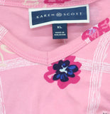 Karen Scott Garden Trellis V-Neck Short Sleeve Knit Top Rose Glow Pink Multi XL