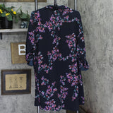 Avenue Womens Button Front Roll Tab Plus Size Print Shirt Black Floral 22W / 24W