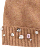 Charter Club Embellished Cashmere Beanie with Cuff Warm Praline Heather Brown