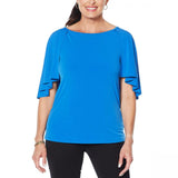 Global Chic By Iman Global Chic Cape-Sleeve Top with Keyhole Back Blue 2X