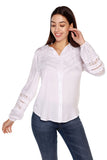 Belldini Womens Button Up Long Sleeve Work Lace Insets Blouse Top White M