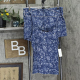 Lauren Ralph Lauren Paisley Strappy Cami Shorts Pajama Set Navy Print Blue L