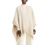 Aqua Womens Fuzzy Fringe Houndstooth Ruana 061276 Oat Brown / Ivory Off White