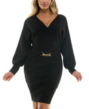 Rosie Harlow Juniors Surplice-Neck Dolman Sweater Dress MJJD843 Black S