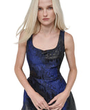 DKNY Womens Metallic Jacquard Scoop-Neck Midi Dress Navy Blue 8
