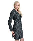 DKNY Embellished Plaid-Print Long-Sleeve Jacket Dress Pine Green / Multi 14