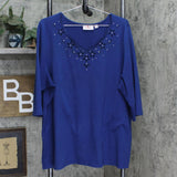 Quacker Factory Womens Long Sleeve Rhinestone Blouse 166a68af9ab4e9 Dark Blue 2X