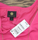 Jm Collection Womens Woven Tie-Sleeve Blouse With Necklace Top Fuchsia Pink L