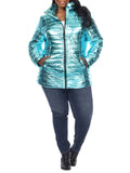 White Mark Womens Plus Size Metallic Puffer Coat PS8999M Mint Blue 1X