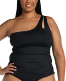 La Blanca Womens One Shoulder Keyhole Swim Tankini Top LB2IG82W Black 16W