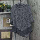 Ny Collection Roll Tab Long Sleeve Cowl Neck Pullover Sweater Black Multi 1X