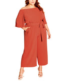 City Chic Trendy Plus Size Off Shoulder Wide Leg Jumpsuit Koi Red Orange 12W
