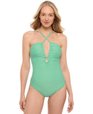 Salt + Cove Juniors Double Keyhole One-Piece Swimsuit 807149 Aqua Blue Green S